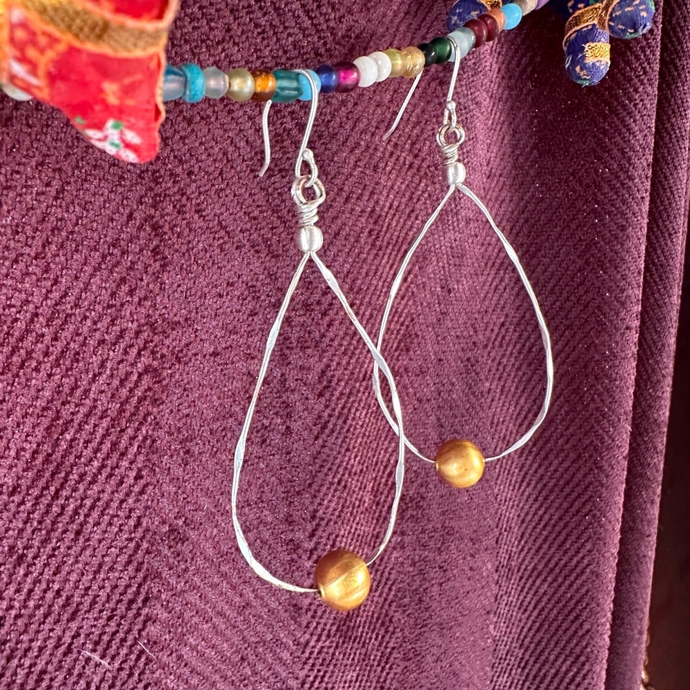 Rustic Silver & Gold Hanging Earrings